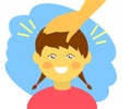 Little girl and adult support. Pat your child on the head. Cartoon. Vector